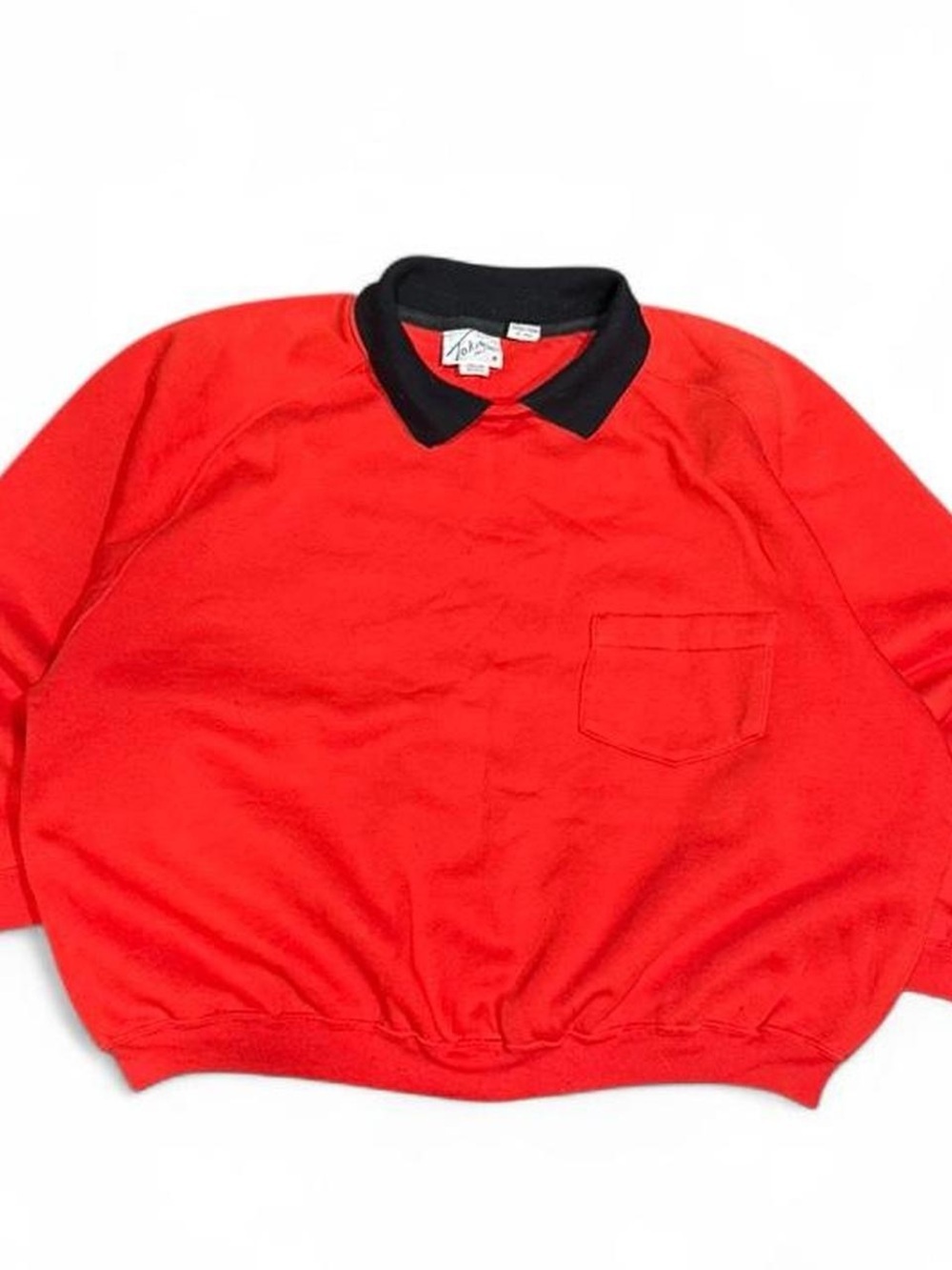 Vintage Tokio Red Collared Boxy Cropped Fleece Sweater